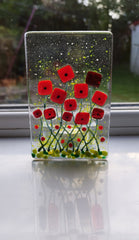 Poppy field glass tealight holder