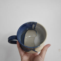 Hand thrown 'Saltire' zig zag blue and cream mugs