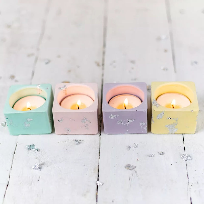 Pastel & silver leaf jesmonite tea light holder (choice of 4 colours)