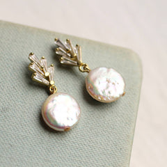 Art deco crystal pearl earrings