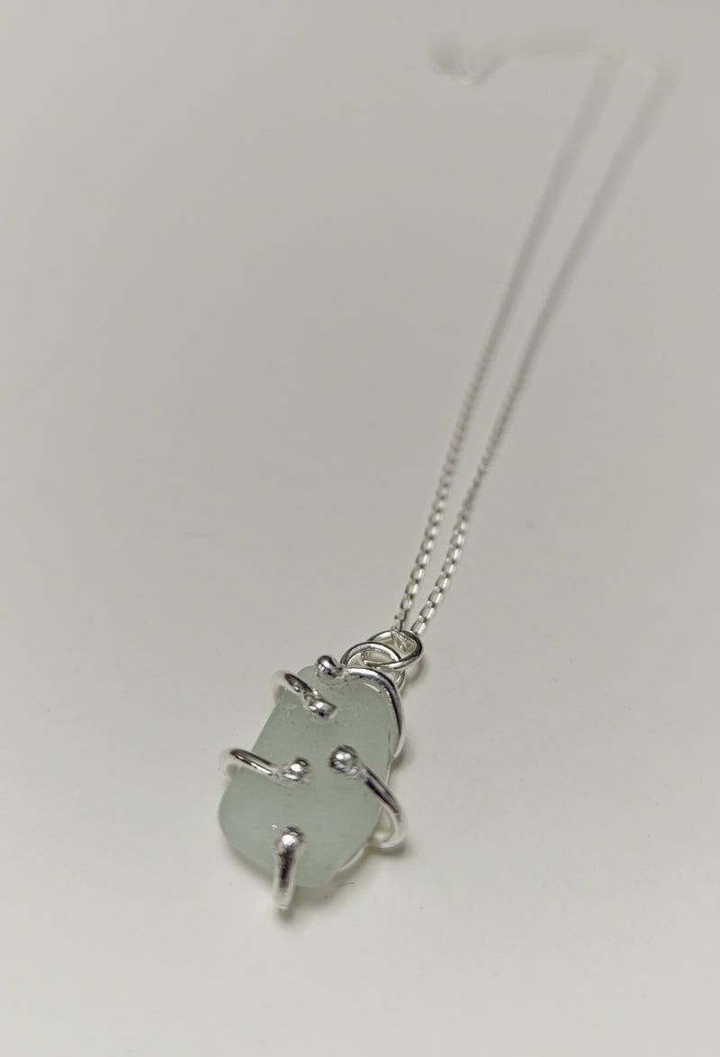 Scottish sea glass 'Roots Wrap' sterling silver pendant (white)