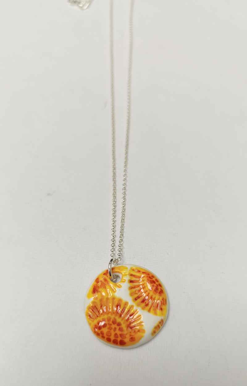 Sunflower imprinted ceramic necklace