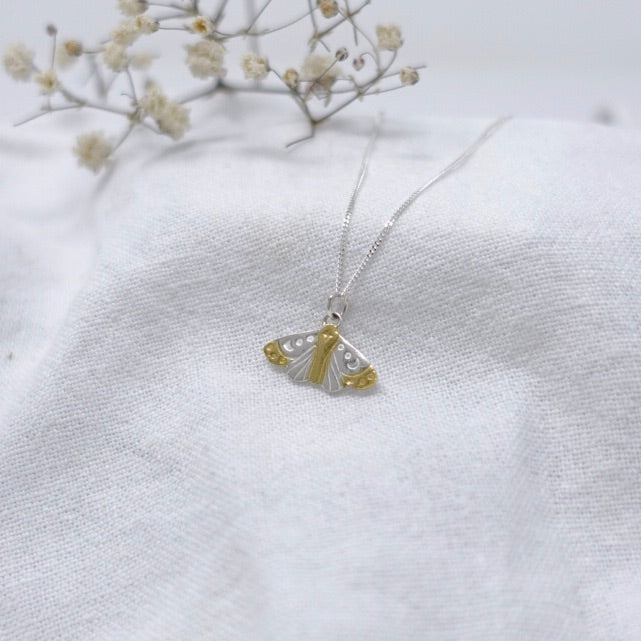 Sterling Silver & 22kt gold moon moth pendant