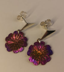 Sterling silver & textured Niobium blossom studs
