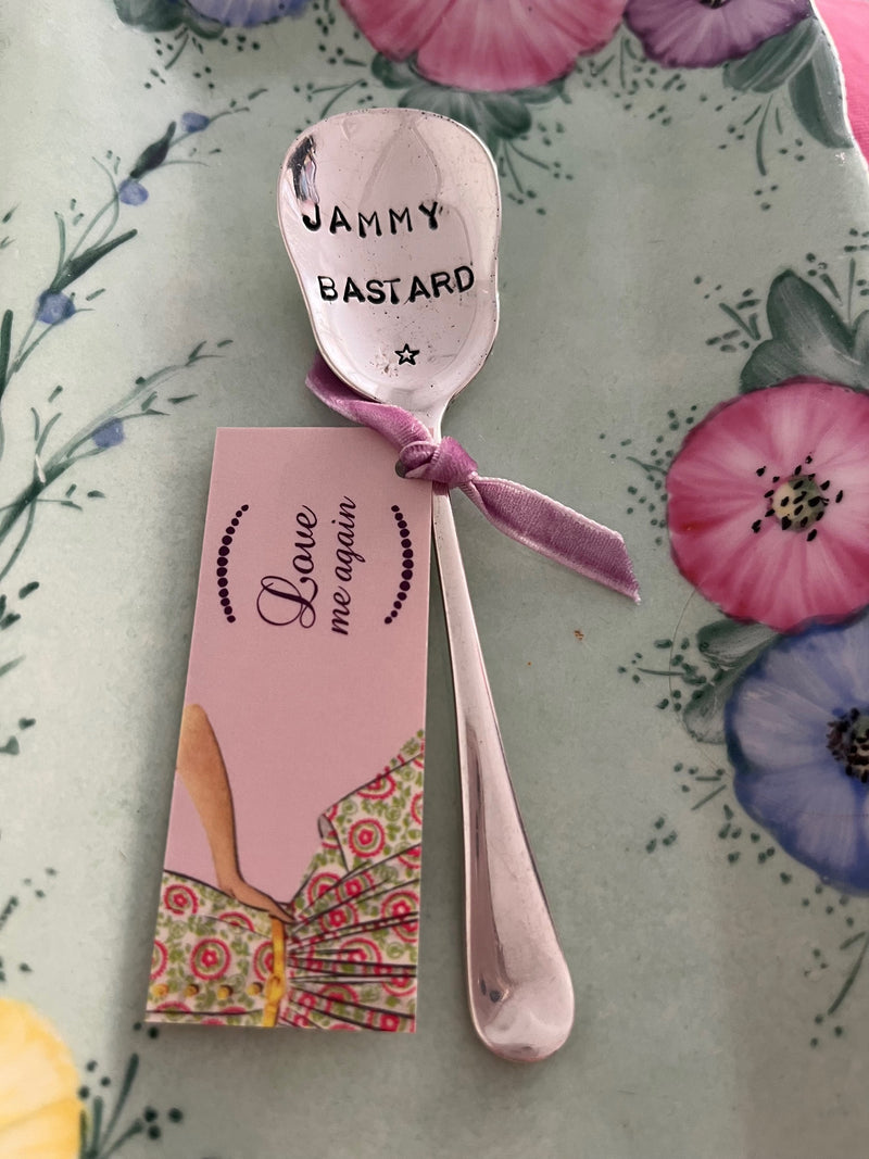 'Jammy b*st*rd' hand stamped vintage spoon