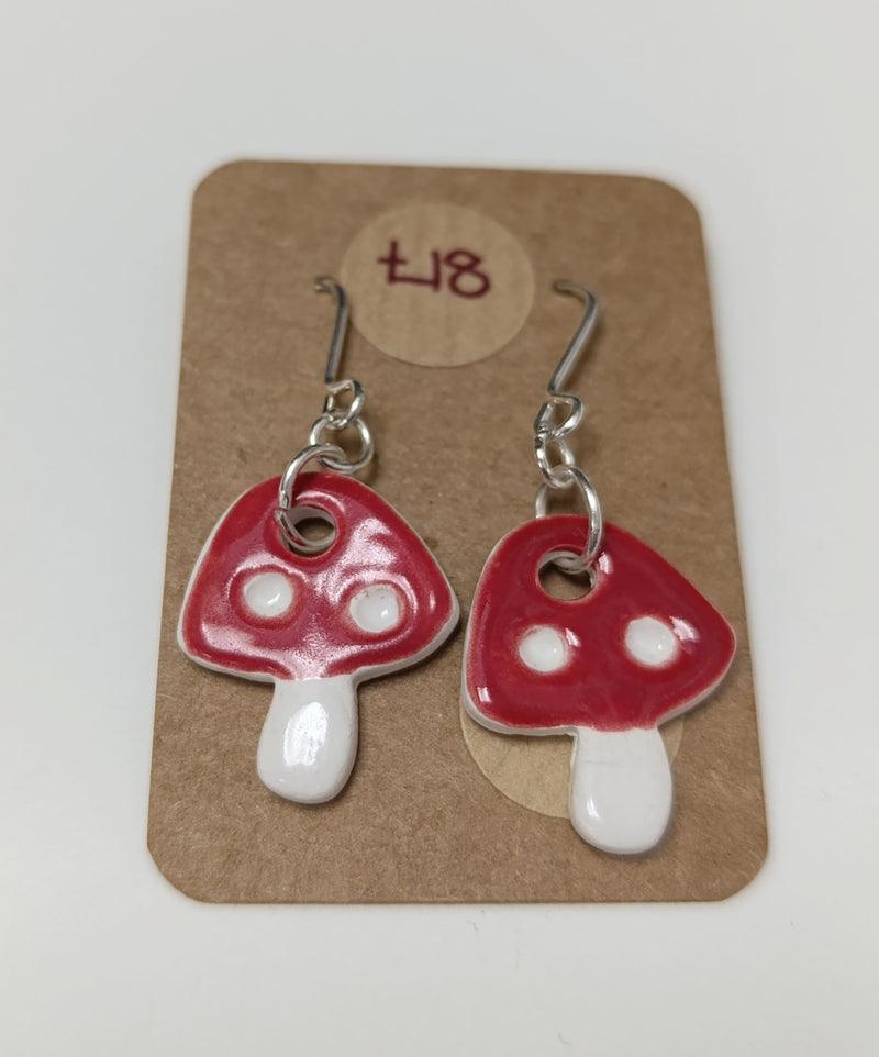 Ceramic toadstool drop earrings