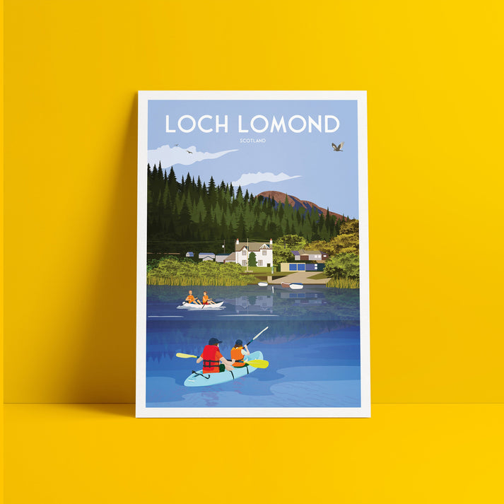 Loch Lomond kayaking A4 travel poster print