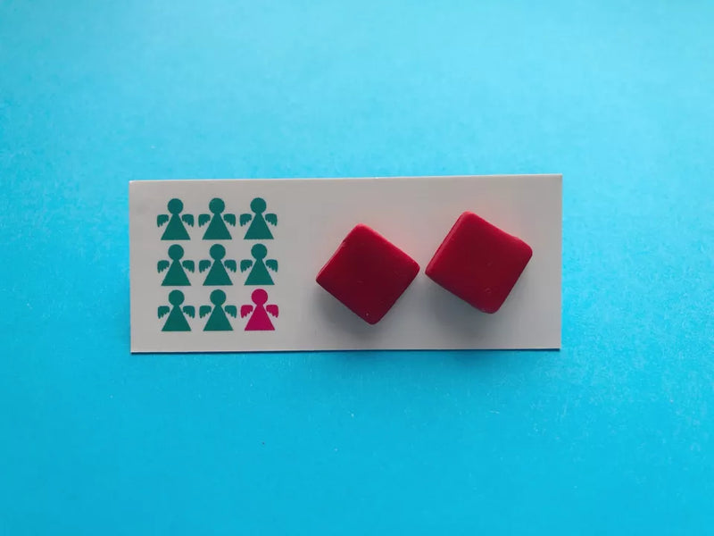 Square polymer clay studs - red