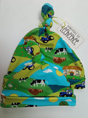 Baby knotted hat - farmyard print