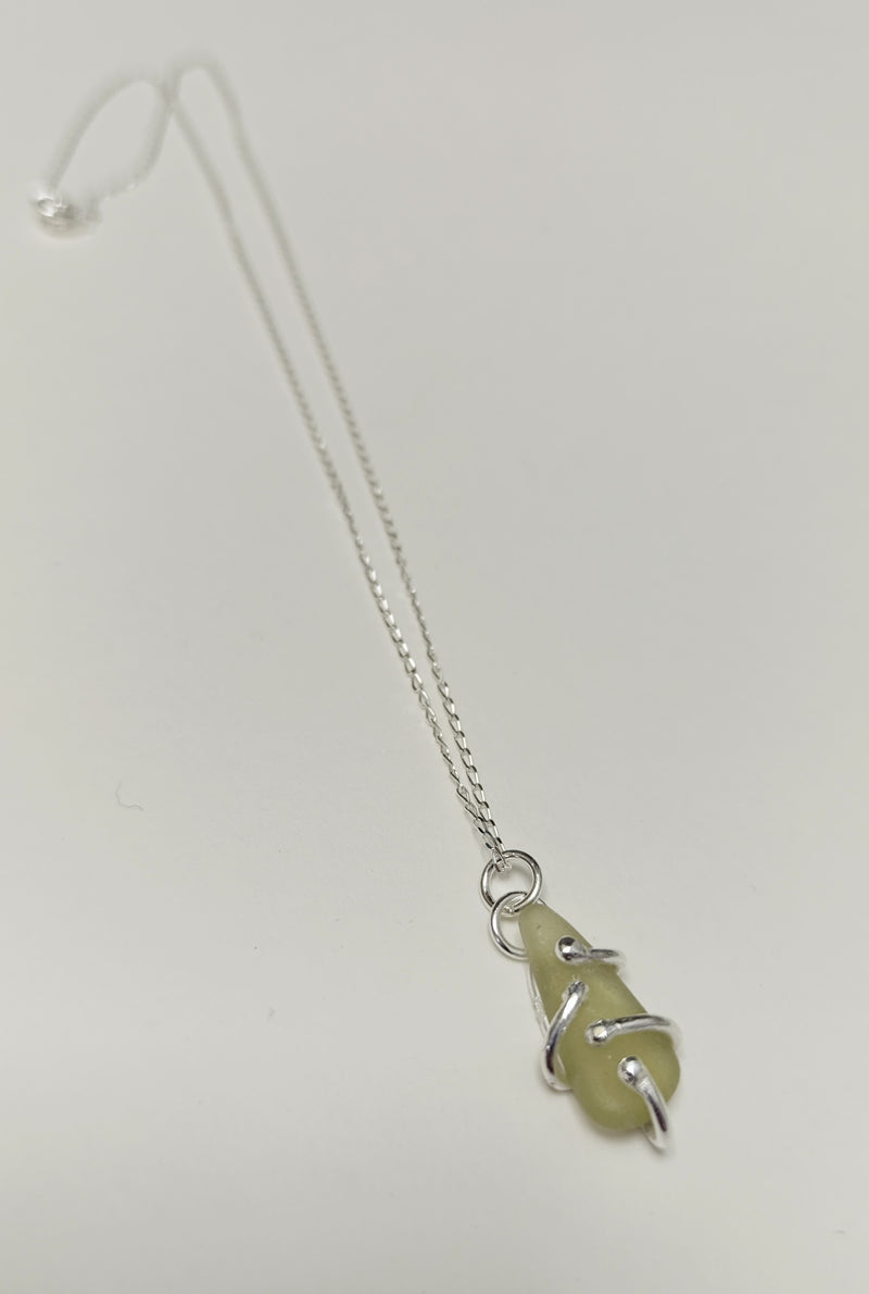Scottish sea glass 'Roots Wrap' sterling silver pendant (green)