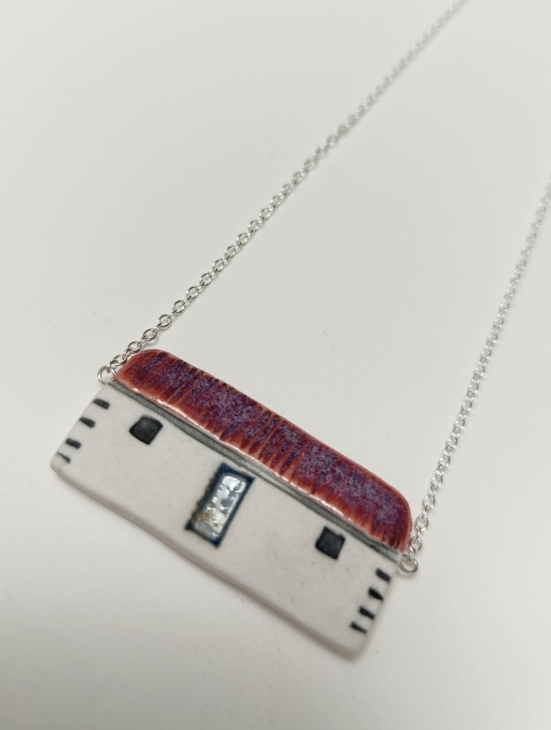 Scottish bothy ceramic pendant necklace  - burgundy tin roof