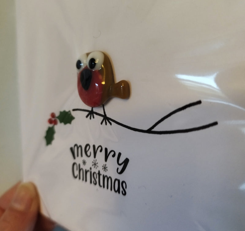 Glass robin Christmas card