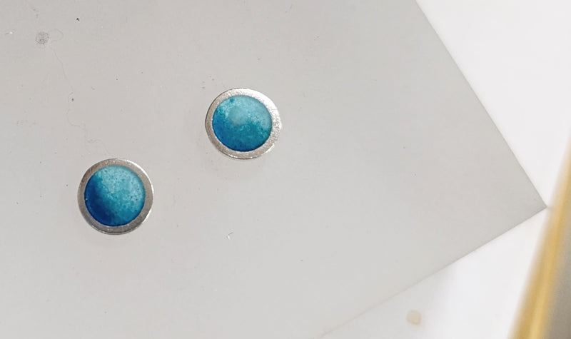 Sterling silver & enamel colourful studs - seafoam two-tone blue