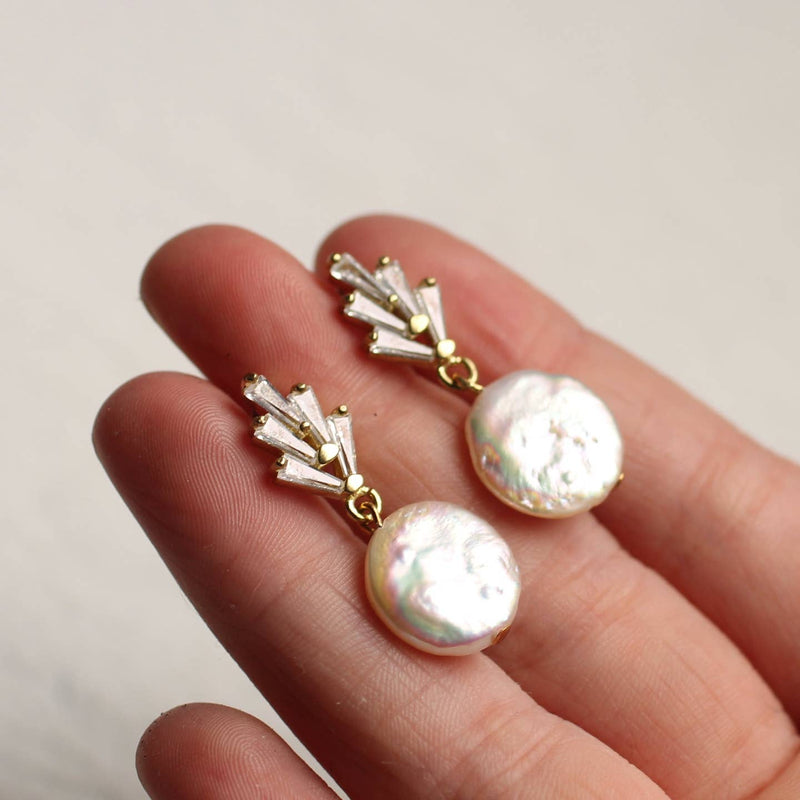Art deco crystal pearl earrings