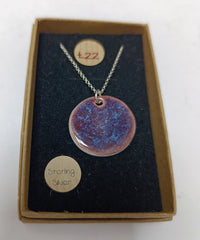 Ceramic burgundy & blue circle pendant necklace