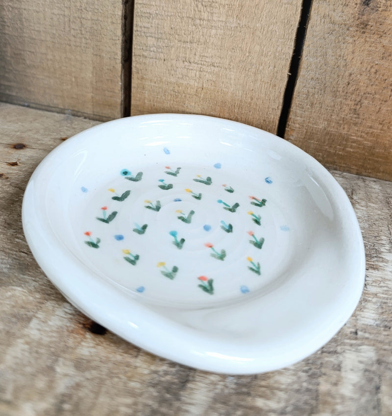 Ceramic spoon rest - hand painted floral (large)