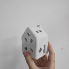 House tealight holder - white with heart and petal cut-outs