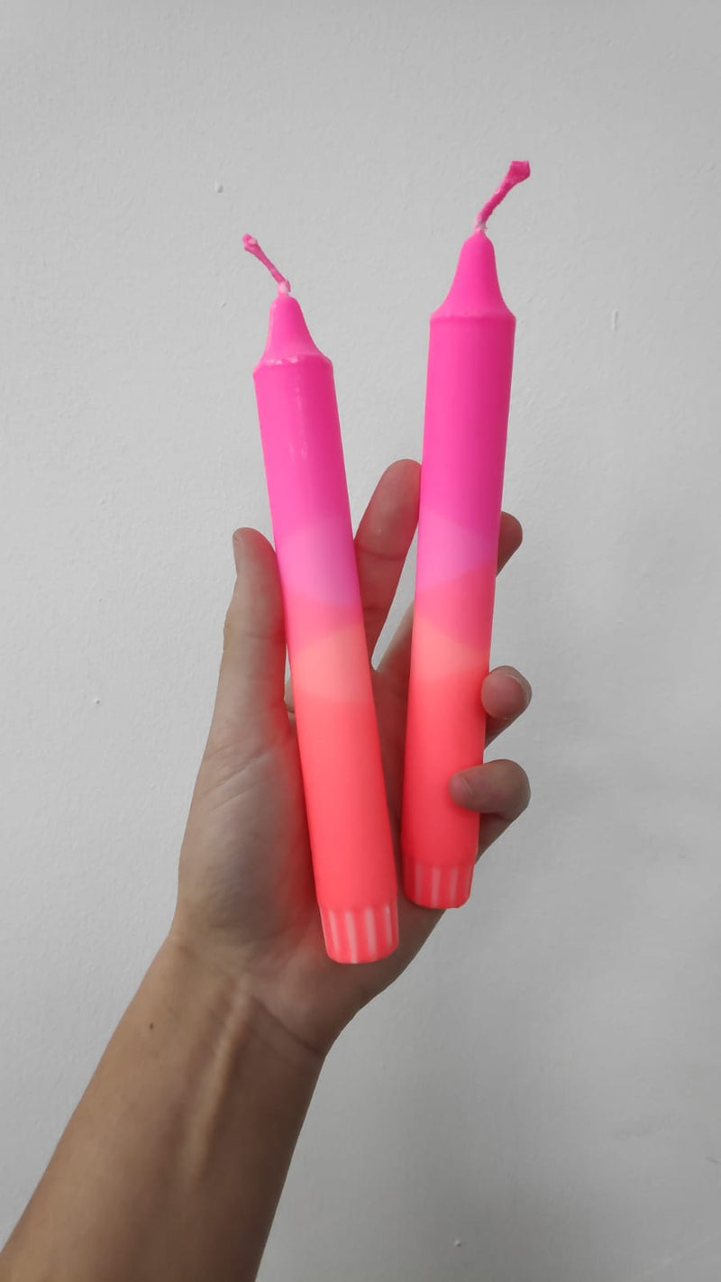 Neon pink & coral ombre dinner candles