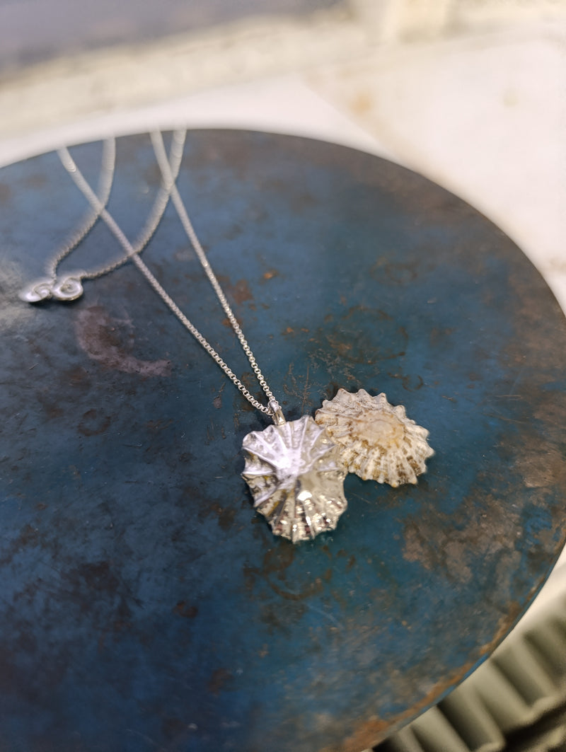 Sterling silver sand cast limpet shell necklace