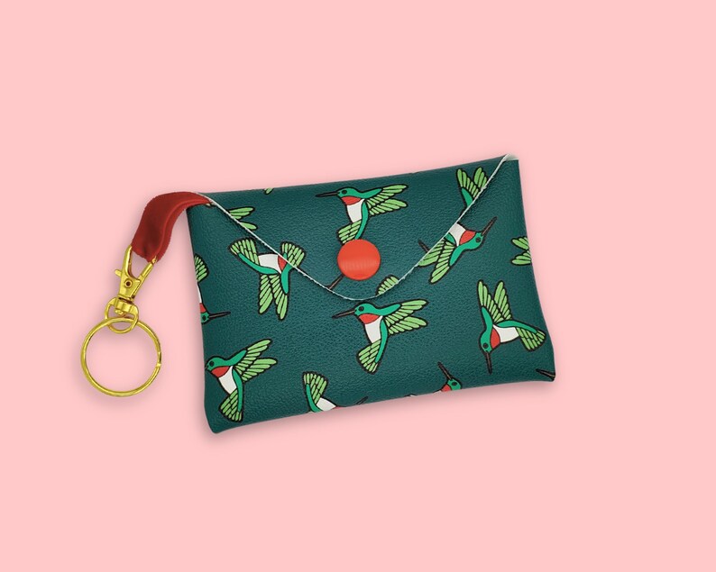 Mini faux leather pouch - hummingbirds
