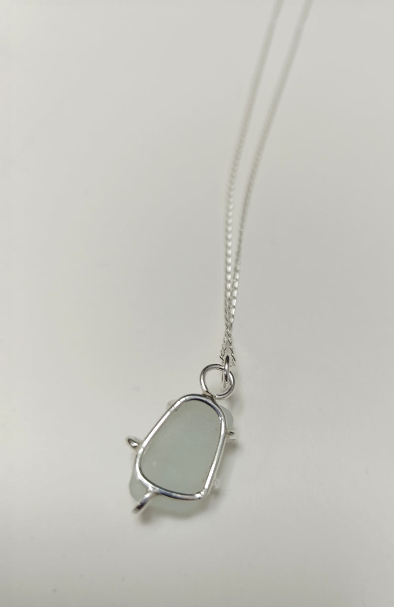 Scottish sea glass 'Roots Wrap' sterling silver pendant (white)