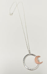 Sterling Silver hoop pendant with copper crescent