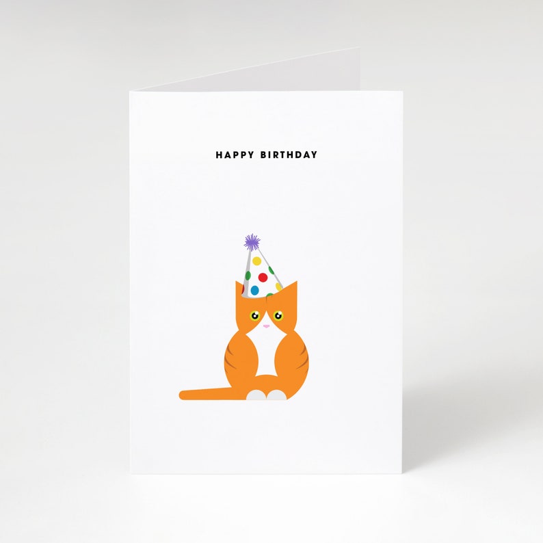 Happy birthday ginger cat with party hat card