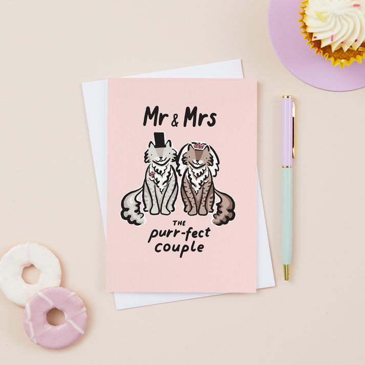 Mr and Mrs purrfect couple/wedding engagement cats card