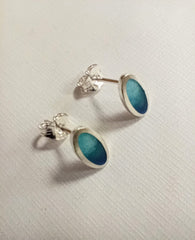 Sterling silver & enamel oval studs - two-tone blues