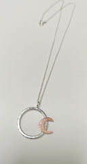 Sterling Silver hoop pendant with copper crescent