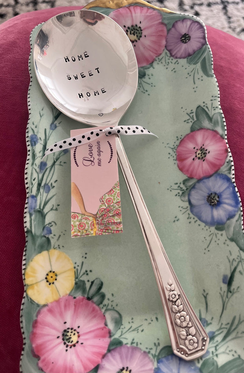 Home Sweet Home - hand stamped large vintage mixing/serving spoon
