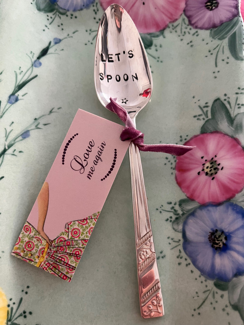 'Let's Spoon' hand stamped small vintage spoon