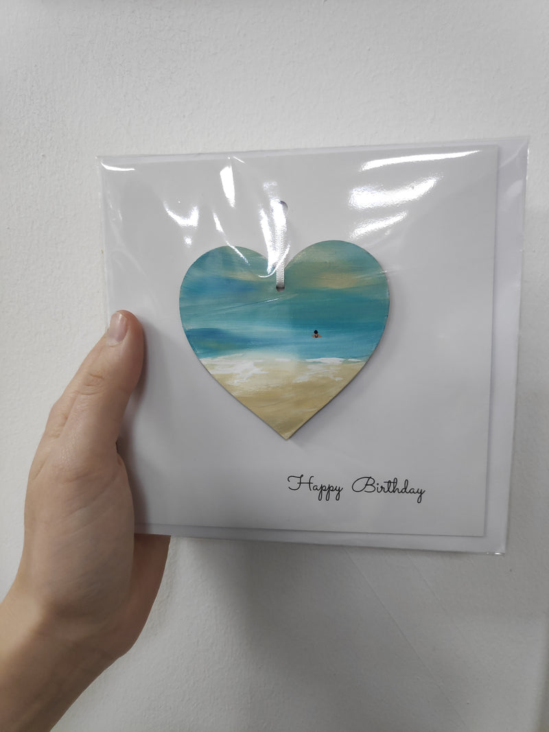 Happy birthday hand painted heart keepsake card