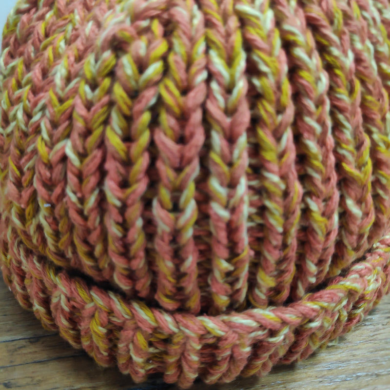 Hand knitted beanie hat - orange and yellow