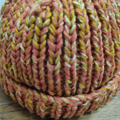 Hand knitted beanie hat - orange and yellow