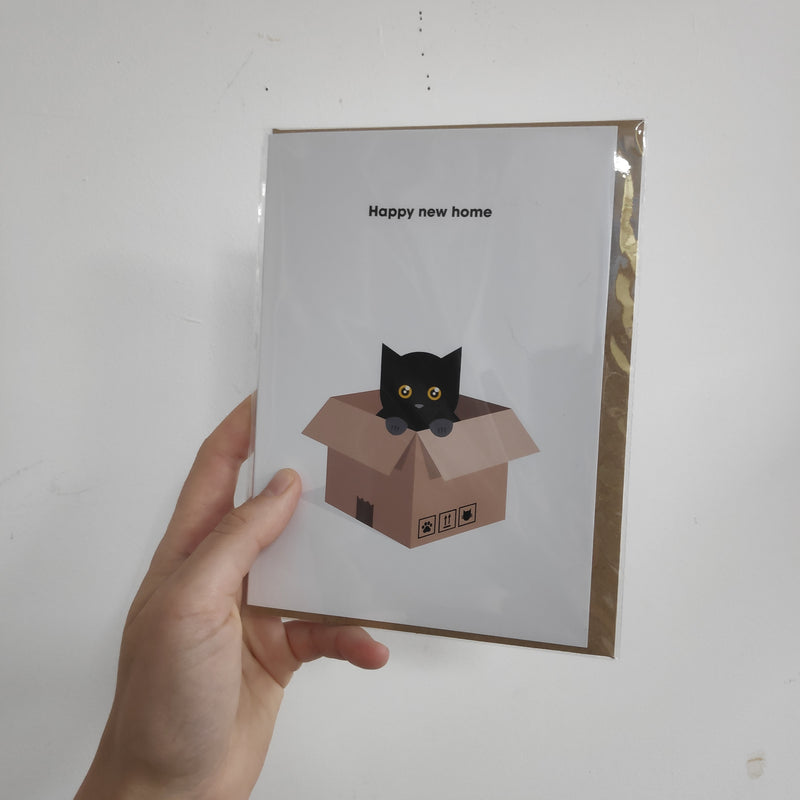 Happy new home cat in a box card