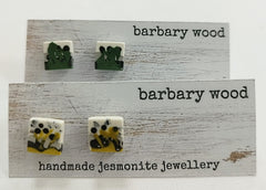 'Painterly' Jesmonite square studs - different colours available