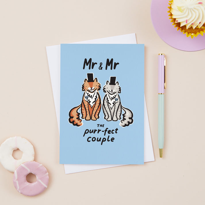 Mr and Mr purrfect couple/wedding engagement cat card