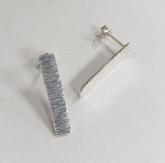 Sterling silver textured thin rectangle studs