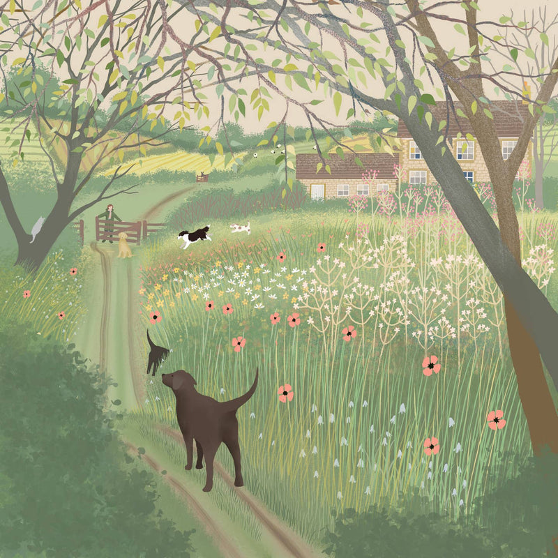 Spring Greens dog walk card