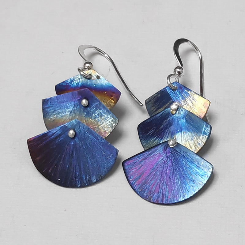 Titanium & sterling silver multi fan earrings