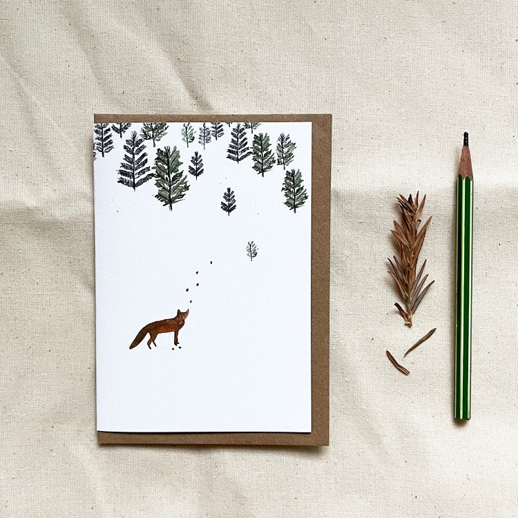 Fox and trees Christmas card