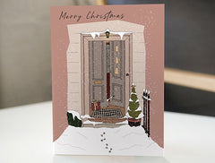 Cat in Tenement Door Merry Christmas card