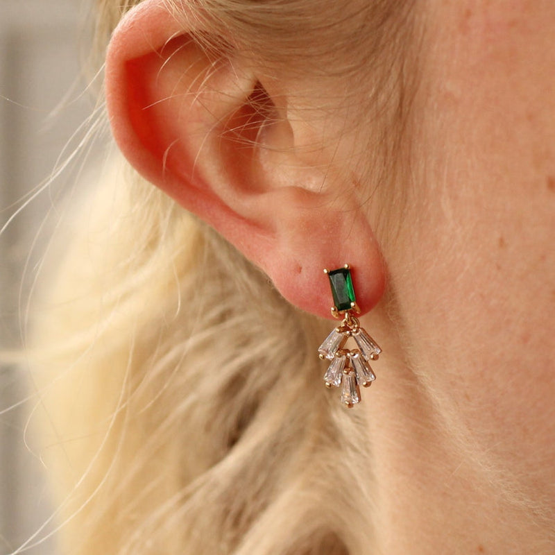 Emerald green Baguette Art Deco crystal earrings