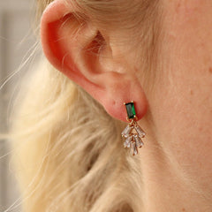 Emerald green Baguette Art Deco crystal earrings