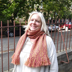 Knitted red brick and ochre Shetland Wool scarf - Templeton's Venetian Balcony