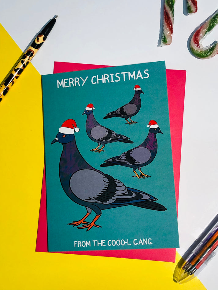 Merry Christmas from the coooo-l gang pigeon card
