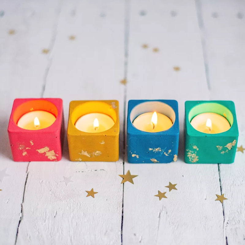 Bright & gold leaf jesmonite tea light holder (choice of 4 colours)