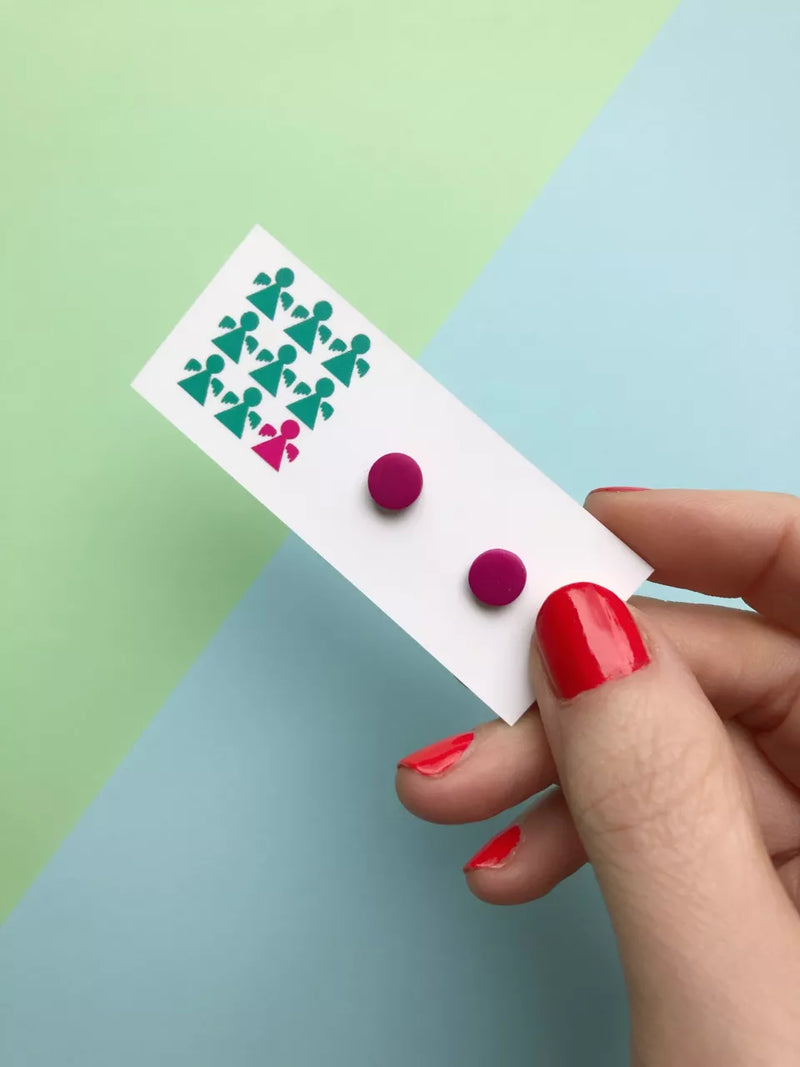 Mini circle polymer clay studs - pink
