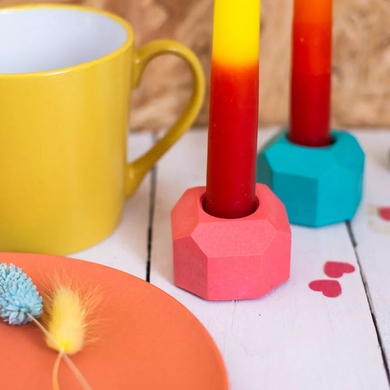 Bright geometric dinner candle holder (choice of 4 colours)